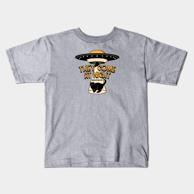 Aliens and Black Cat in beige Kids T-Shirt by The Charcoal Cat Co.